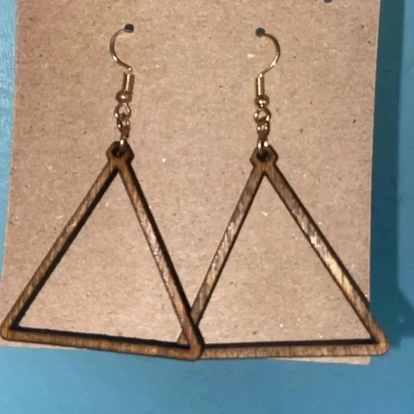 Rustic Geometric Wooden Triangle Earrings - Picture 1 of 3